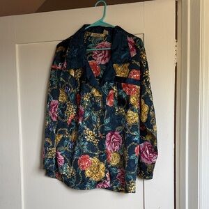 Vintage Victoria's Secret Floral Blouse - Navy, Pink, Gold
